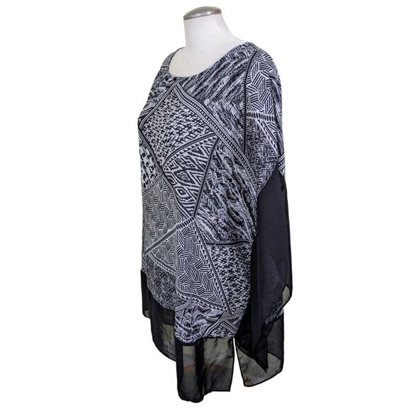 Zac Rachel Poncho Top Womens Plus 3X Semi Sheer Boho Artsy Black White Witchy - Picture 7 of 9